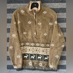 Vintage 90’s Woolrich Biege Brown Quarter-Zip Fleece Pullover Sweater Small EUC